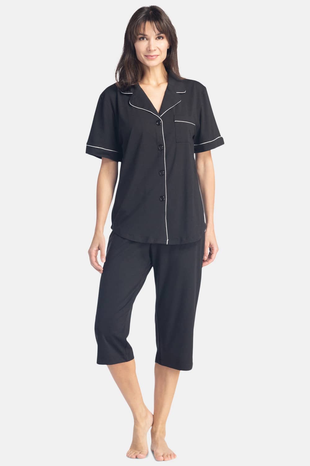 Women's EcoFabric™ Capri Pajama Set with Gift Box Womens>Sleep and Lounge>Pajamas Fishers Finery Black X-Small 