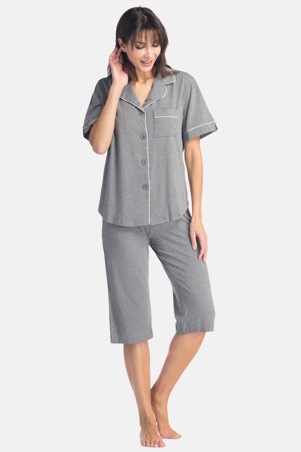 Women's EcoFabric™ Capri Pajama Set with Gift Box Womens>Sleep and Lounge>Pajamas Fishers Finery Light Gray X-Small 