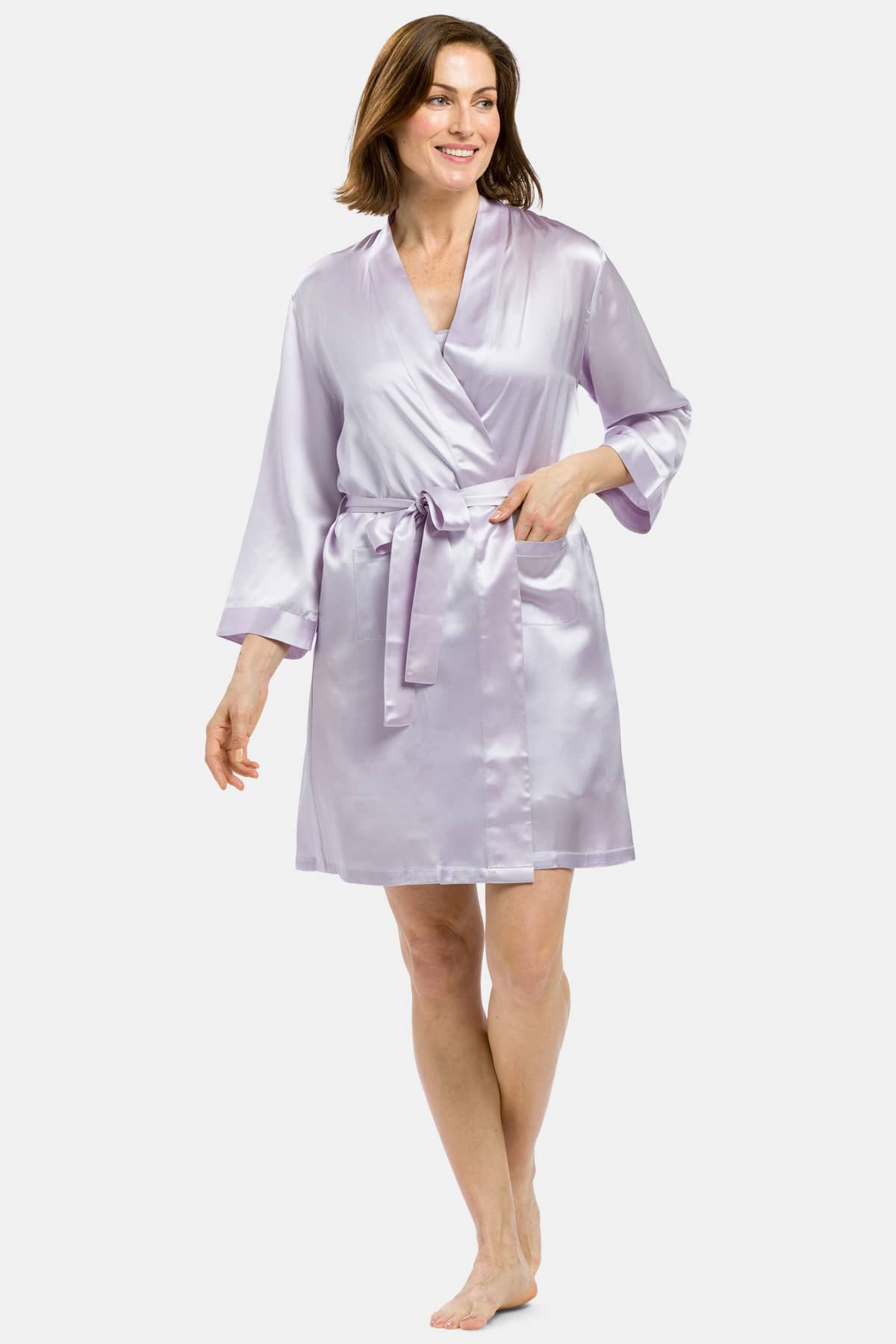 Silk short robe in electric blue