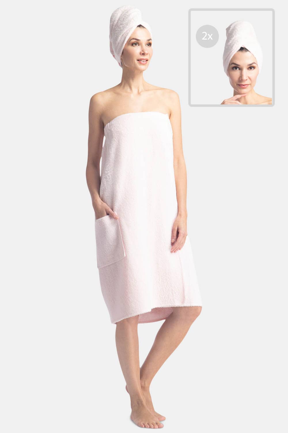 Women's Terry Cloth Spa Package - Body Wrap and Hair Towel Womens>Spa>Set Fishers Finery One-Size Heavenly Pink 2