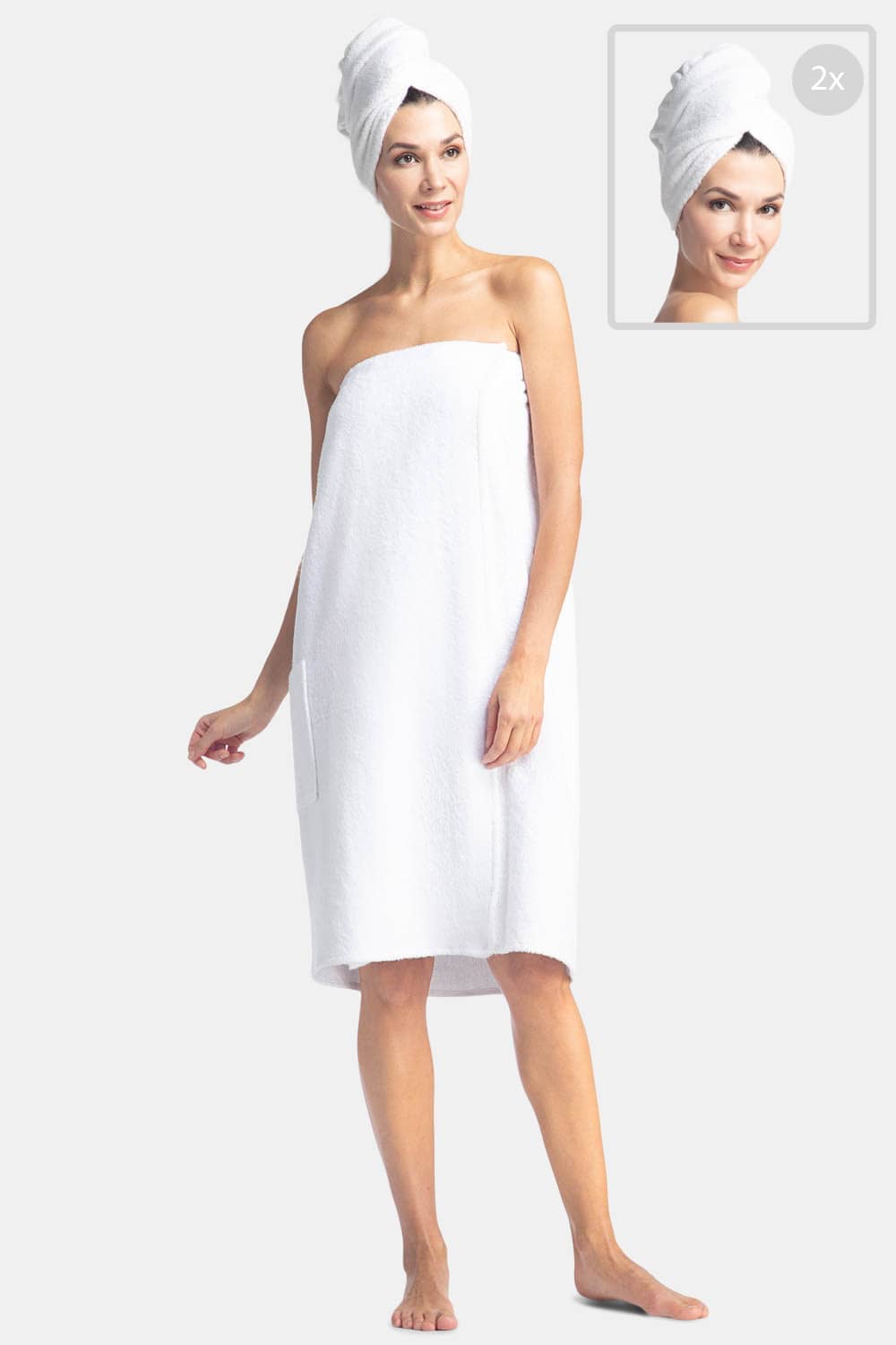 Women's Terry Cloth Spa Package - Body Wrap and Hair Towel Womens>Spa>Set Fishers Finery One-Size White 2