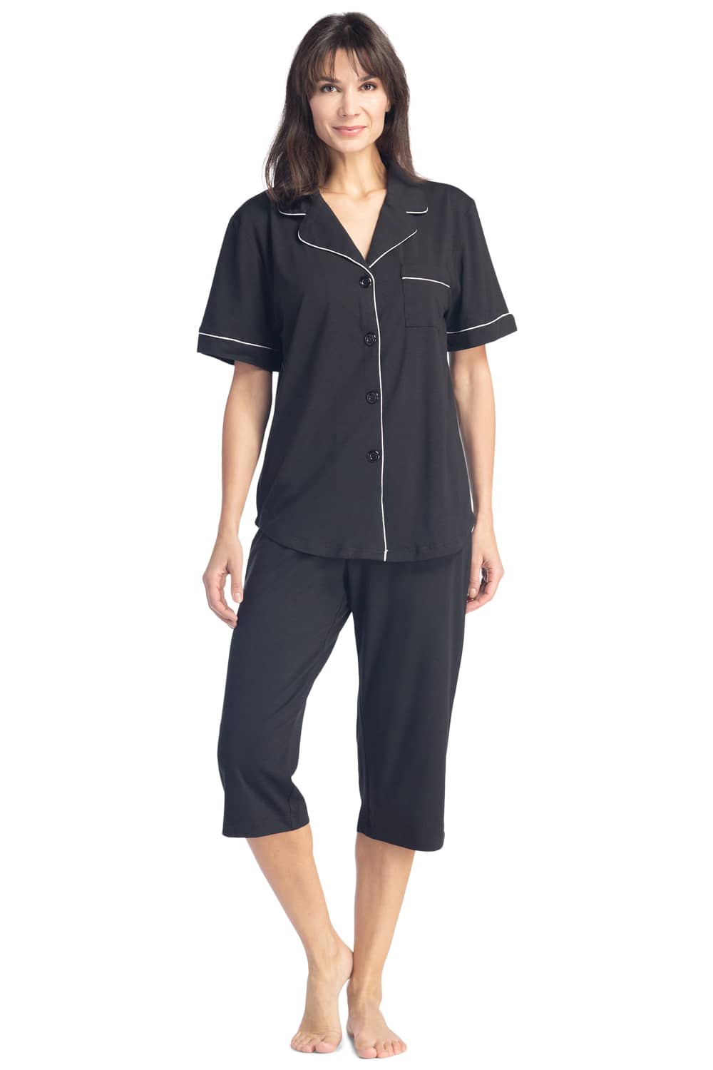 Women's EcoFabric™ Capri Pajama Set with Gift Box Womens>Sleep and Lounge>Pajamas Fishers Finery Black Large 