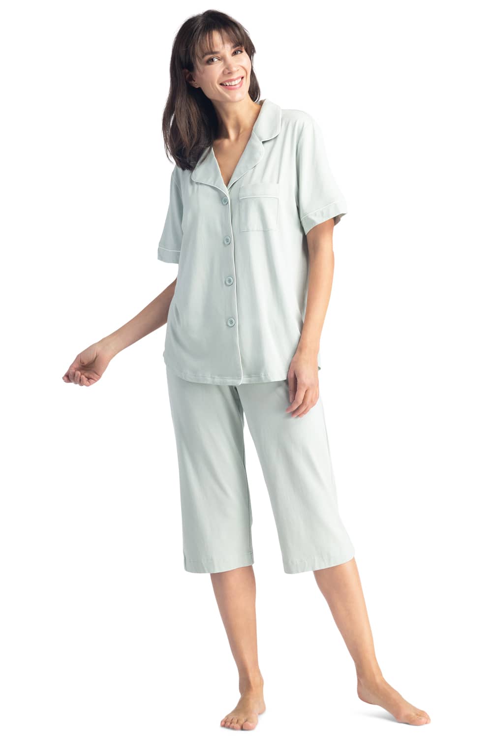 Women&#39;s EcoFabric™ Capri Pajama Set with Gift Box Womens&gt;Sleep and Lounge&gt;Pajamas Fishers Finery Sea Glass Large 