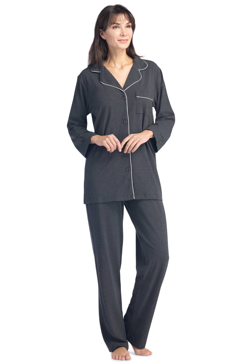 Women's Original EcoFabric™ Full Length Pajama Set with Gift Box Womens>Sleep and Lounge>Pajamas Fishers Finery Heather Gray Large 