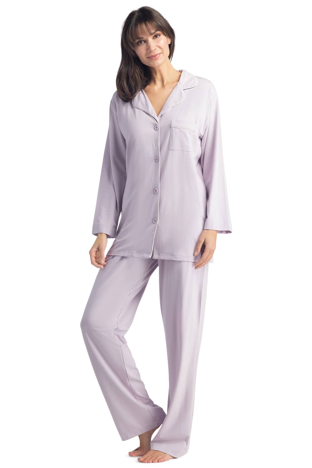 Women's Original EcoFabric™ Full Length Pajama Set with Gift Box Womens>Sleep and Lounge>Pajamas Fishers Finery Lavender Fog Large 