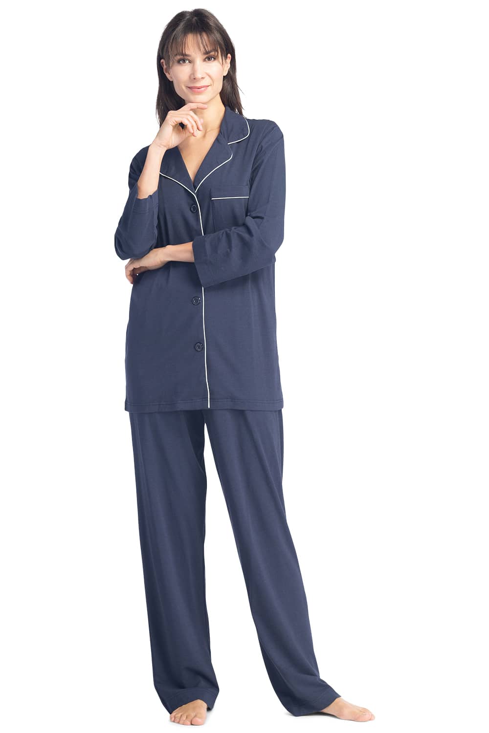 Women's Original EcoFabric™ Full Length Pajama Set with Gift Box Womens>Sleep and Lounge>Pajamas Fishers Finery Navy Large 