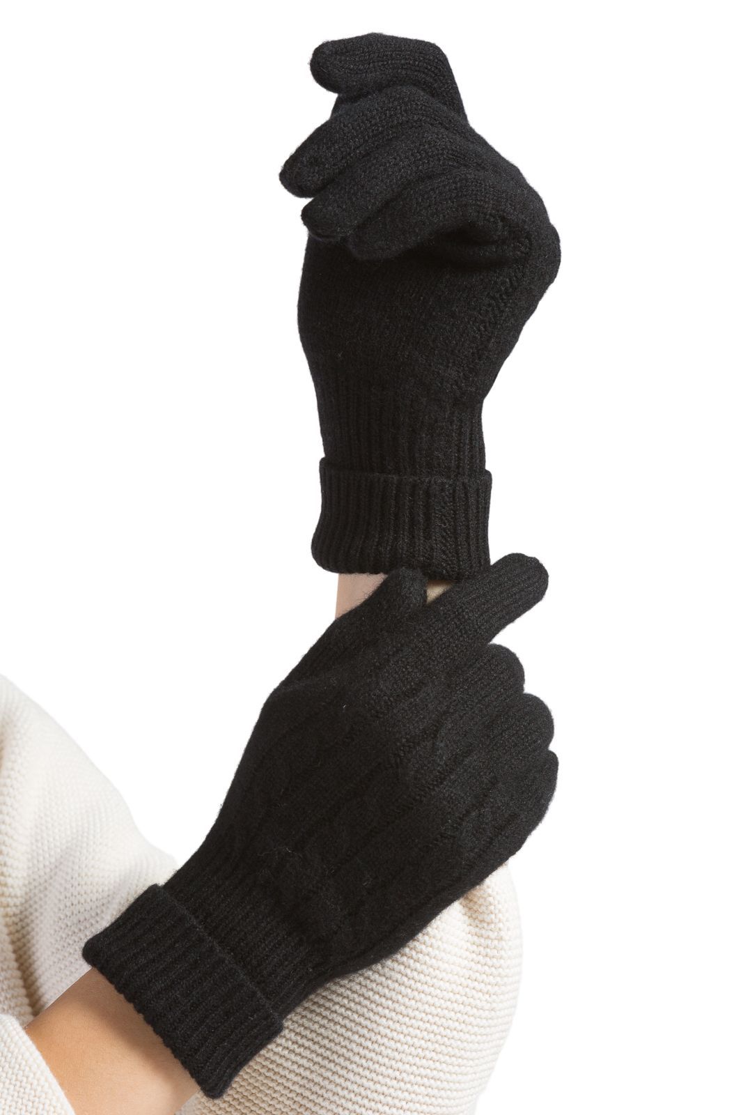 Women's 100% Pure Cashmere Cable Knit Gloves Womens>Accessories>Gloves Fishers Finery Black One Size 