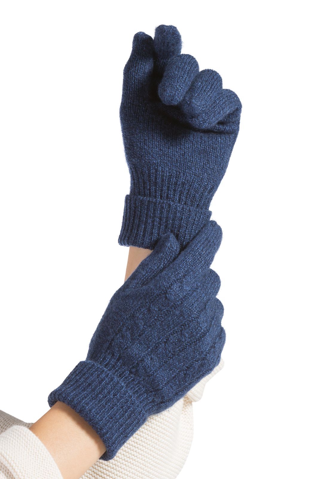Women's 100% Pure Cashmere Cable Knit Gloves Womens>Accessories>Gloves Fishers Finery Heather Navy One Size 