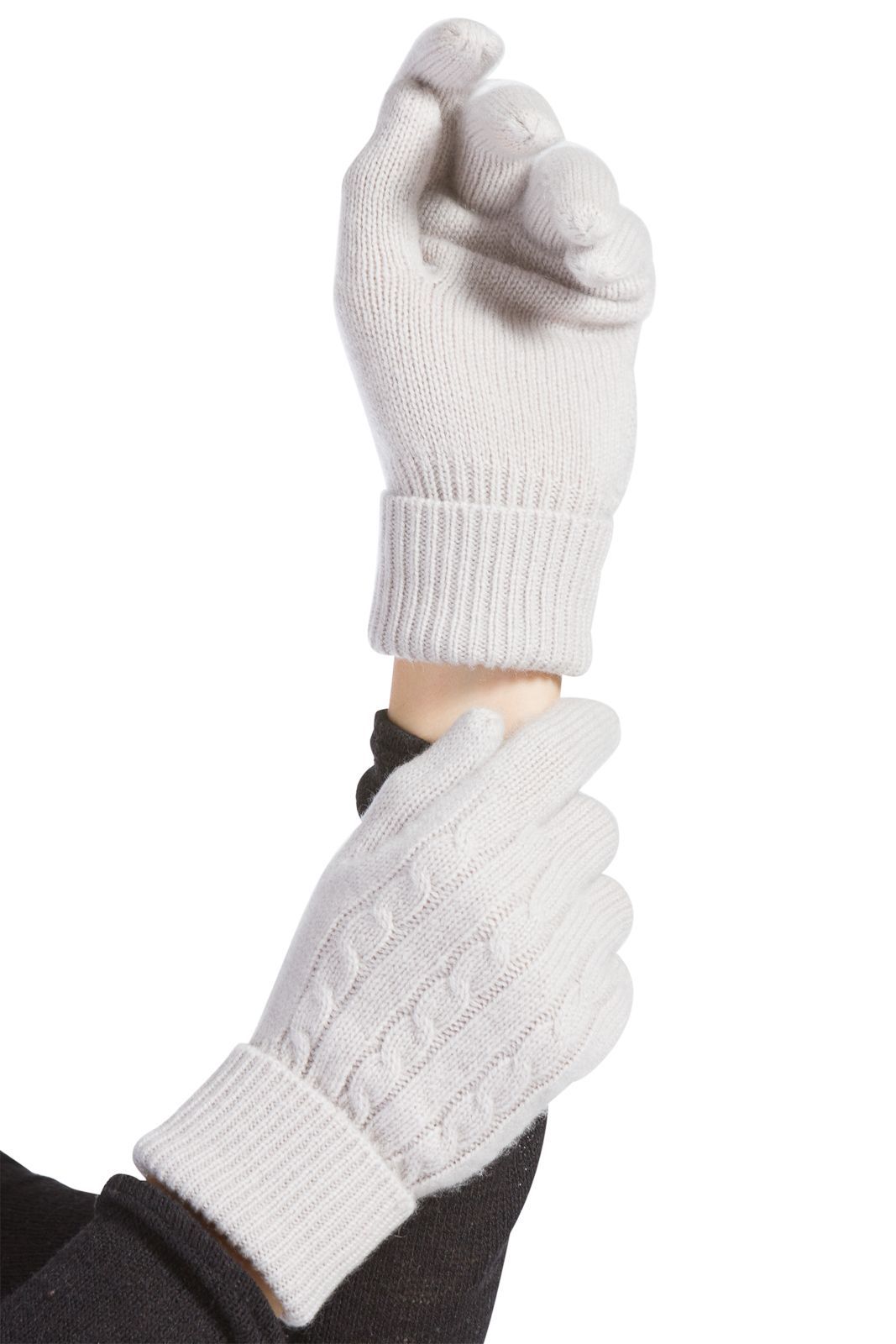 Women's 100% Pure Cashmere Cable Knit Gloves Womens>Accessories>Gloves Fishers Finery Stone One Size 