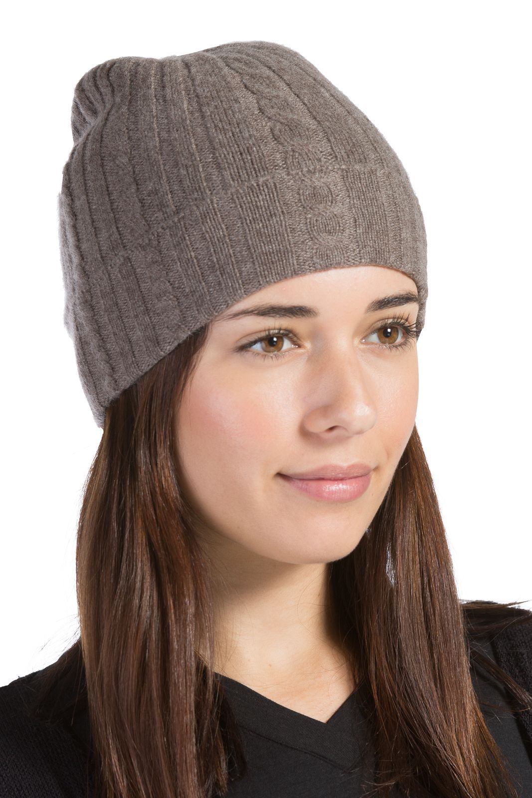 Women's 100% Pure Cashmere Cable Knit Hat Womens>Accessories>Hat Fishers Finery Cappuccino One Size 
