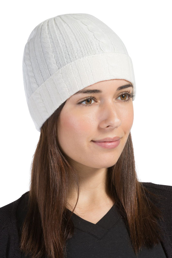 Women's 100% Pure Cashmere Cable Knit Hat Womens>Accessories>Hat Fishers Finery Cream One Size 