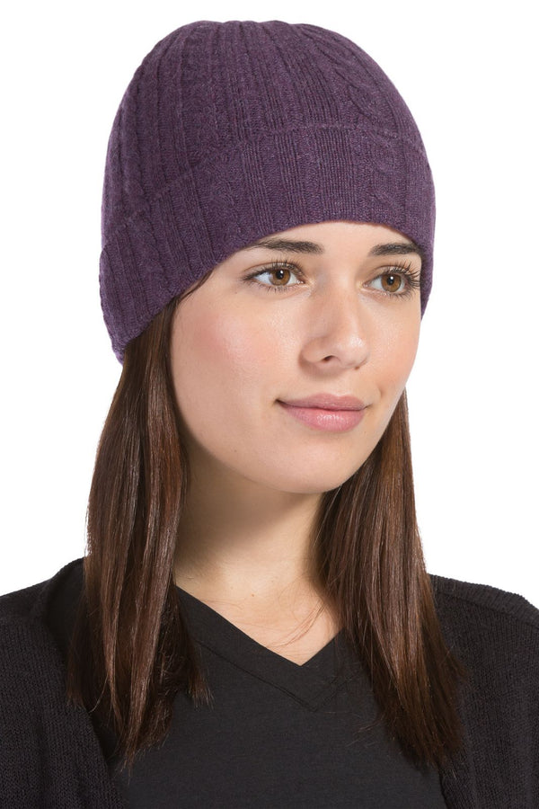 Women's 100% Pure Cashmere Cable Knit Hat Womens>Accessories>Hat Fishers Finery Eggplant One Size 