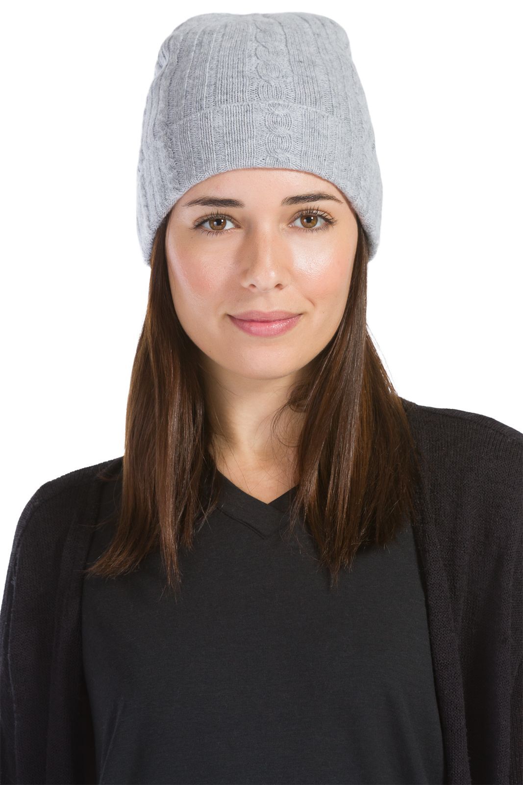 Women's 100% Pure Cashmere Cable Knit Hat Womens>Accessories>Hat Fishers Finery Gray One Size 