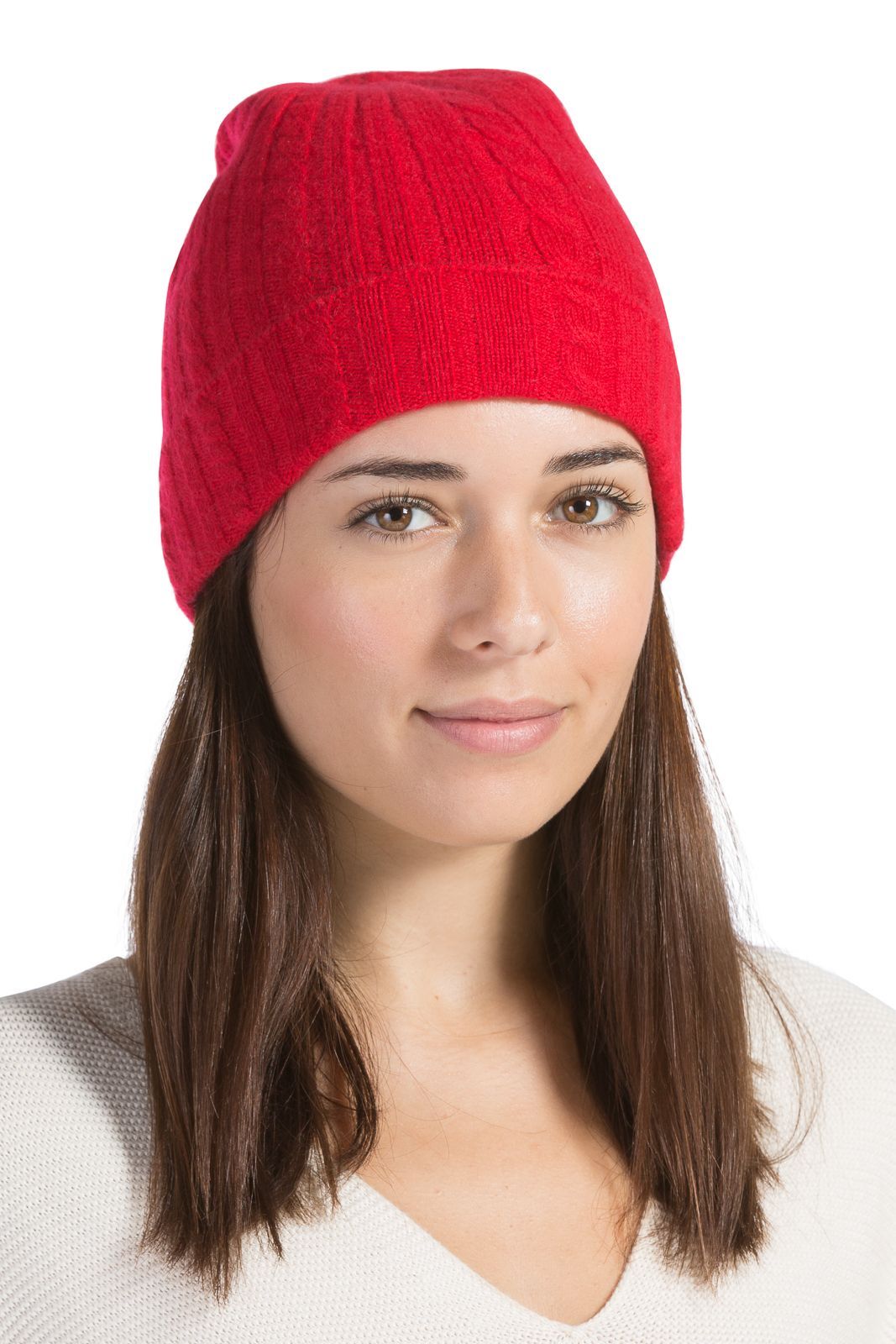 Women's 100% Pure Cashmere Cable Knit Hat Womens>Accessories>Hat Fishers Finery Cardinal Red One Size 