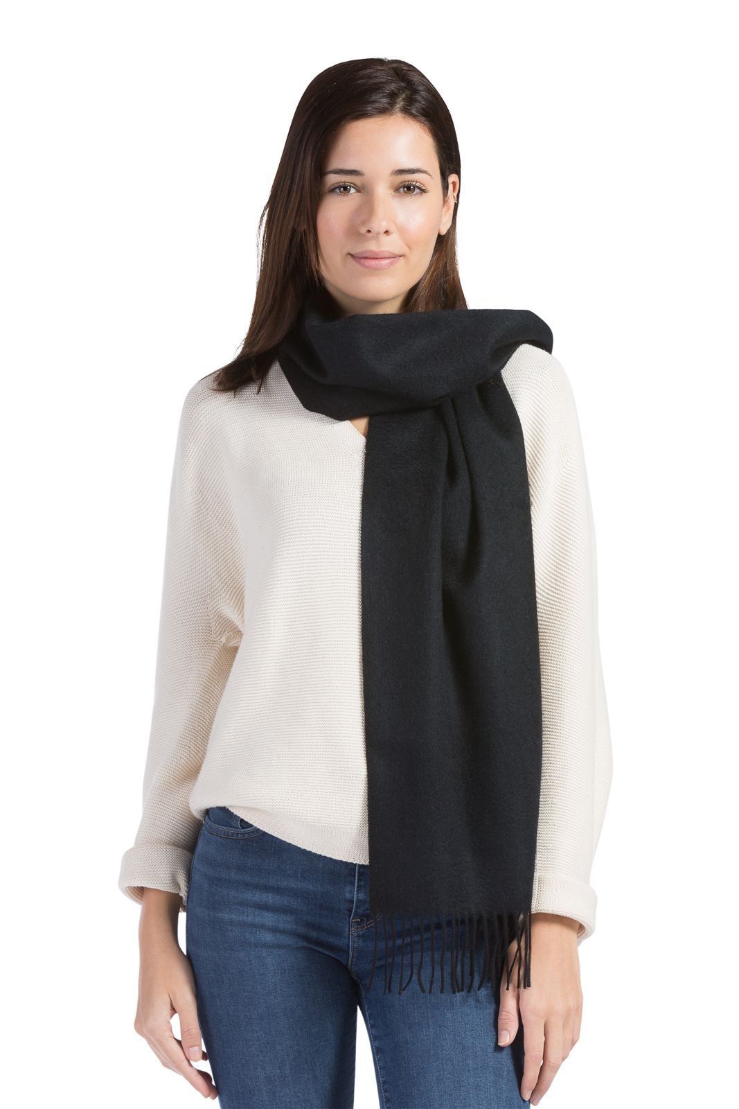 Women's Classic 100% Pure Cashmere Scarf Womens>Accessories>Scarf Fishers Finery Black One Size 