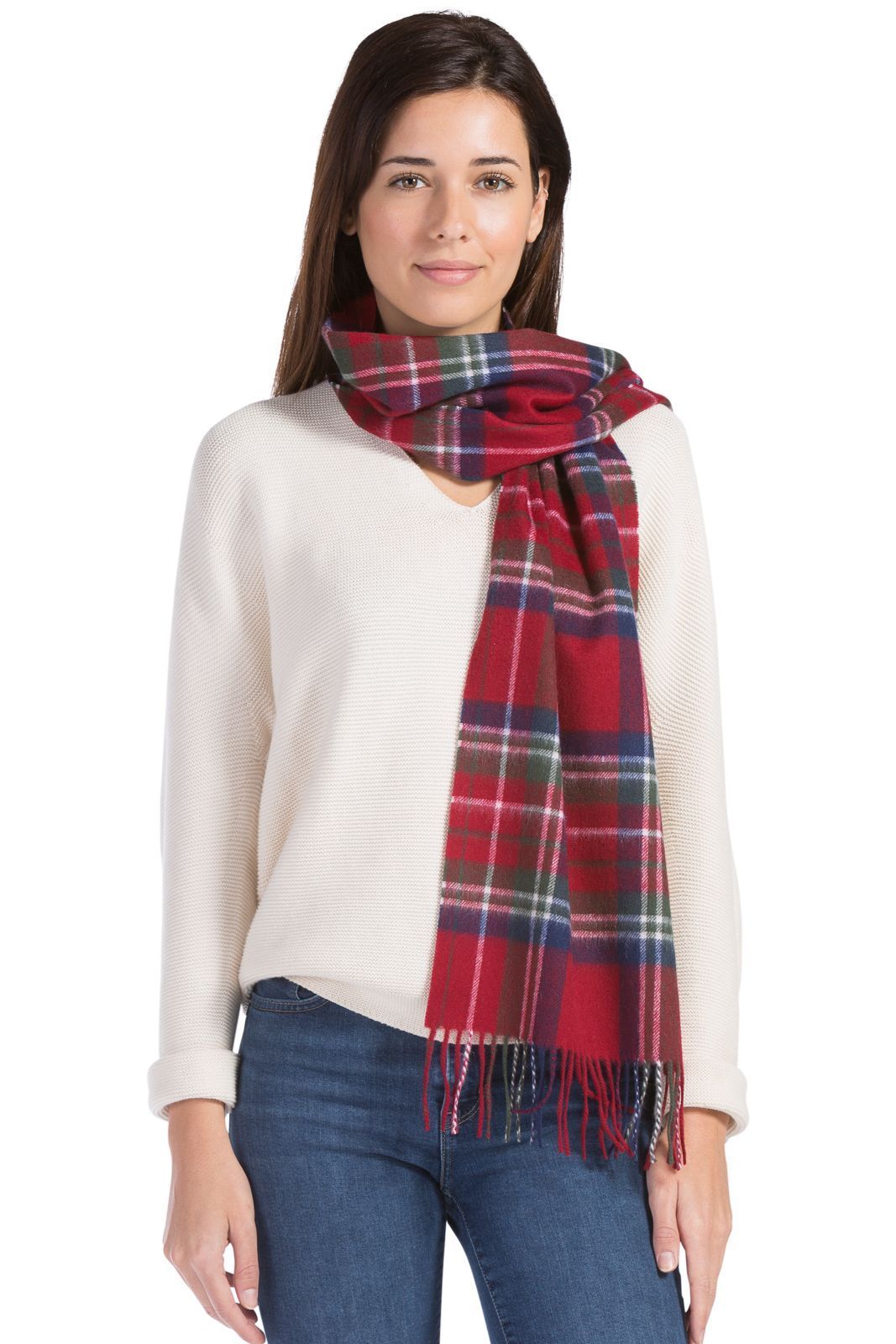 Women's Classic 100% Pure Cashmere Scarf Womens>Accessories>Scarf Fishers Finery Red Navy Plaid One Size 
