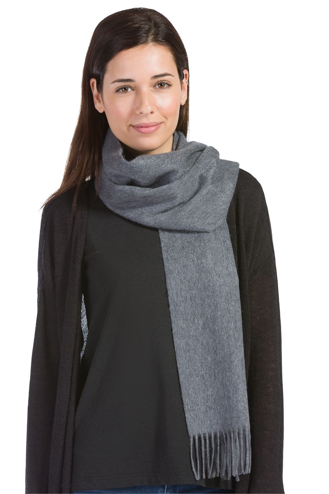 Women's Classic 100% Pure Cashmere Scarf Womens>Accessories>Scarf Fishers Finery Smoke One Size 