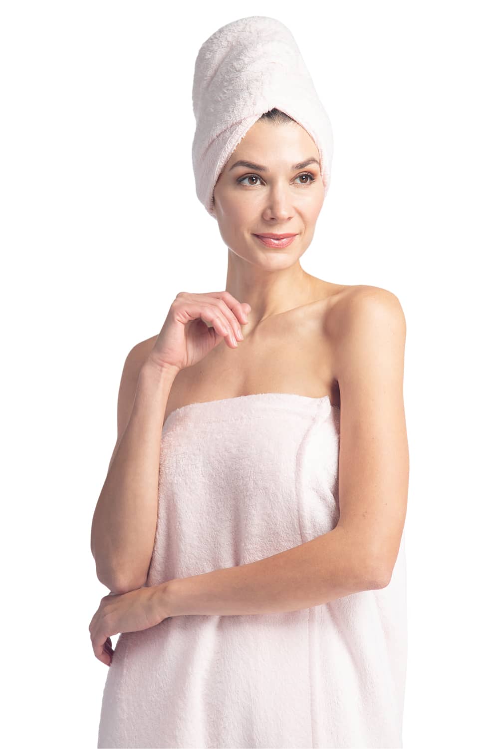 Women's Terry Cloth Spa Package - Body Wrap and Hair Towel Womens>Spa>Set Fishers Finery One-Size Heavenly Pink 2