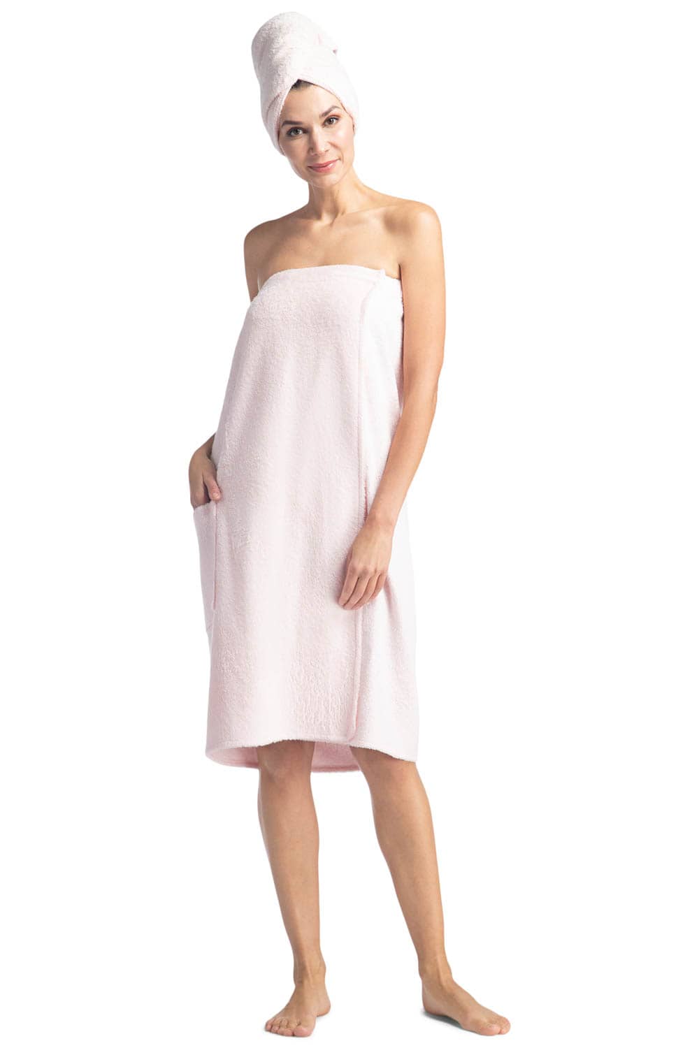 Women&#39;s Terry Cloth Spa Package - Body Wrap and Hair Towel Womens&gt;Spa&gt;Set Fishers Finery One-Size Heavenly Pink 1