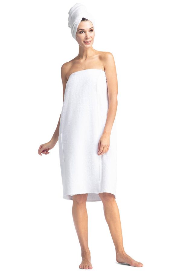 Women's Terry Cloth Spa Package - Body Wrap and Hair Towel Womens>Spa>Set Fishers Finery One-Size White 1