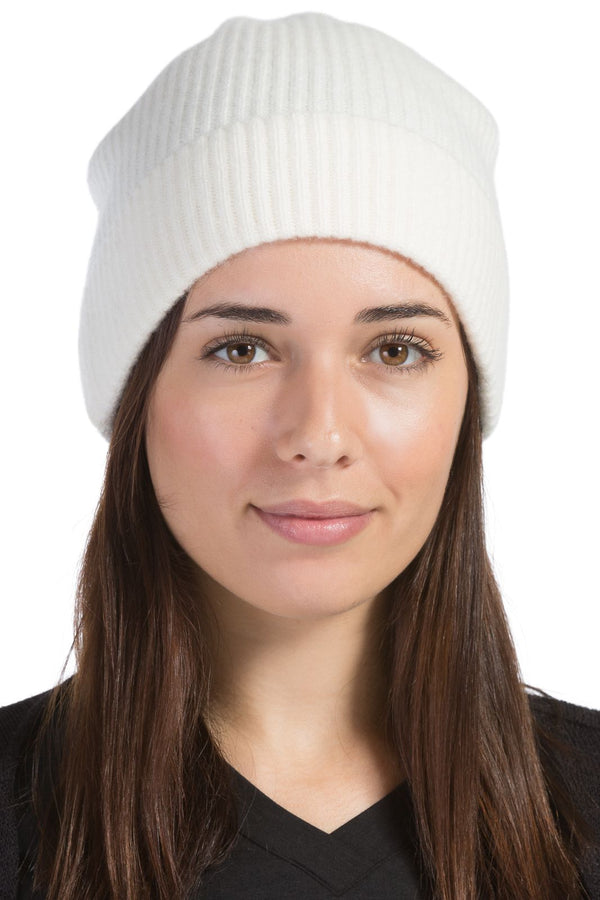 Women's 100% Pure Cashmere Ribbed Hat with Cuff Womens>Accessories>Hat Fishers Finery Cream One Size Fits Most 