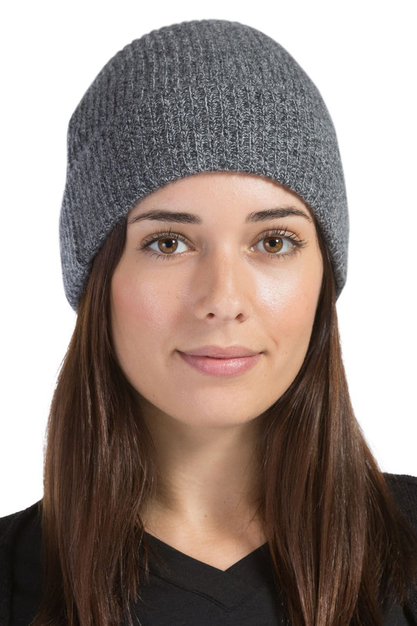 Women's 100% Pure Cashmere Ribbed Hat with Cuff Womens>Accessories>Hat Fishers Finery Heather Gray One Size Fits Most 