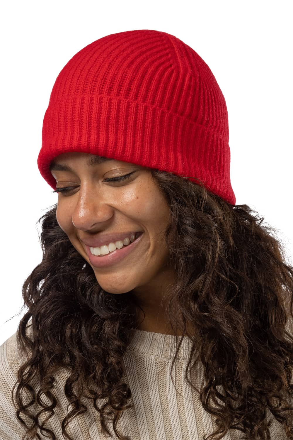 Women&#39;s 100% Pure Cashmere Ribbed Hat with Cuff Womens&gt;Accessories&gt;Hat Fishers Finery Red One Size Fits Most