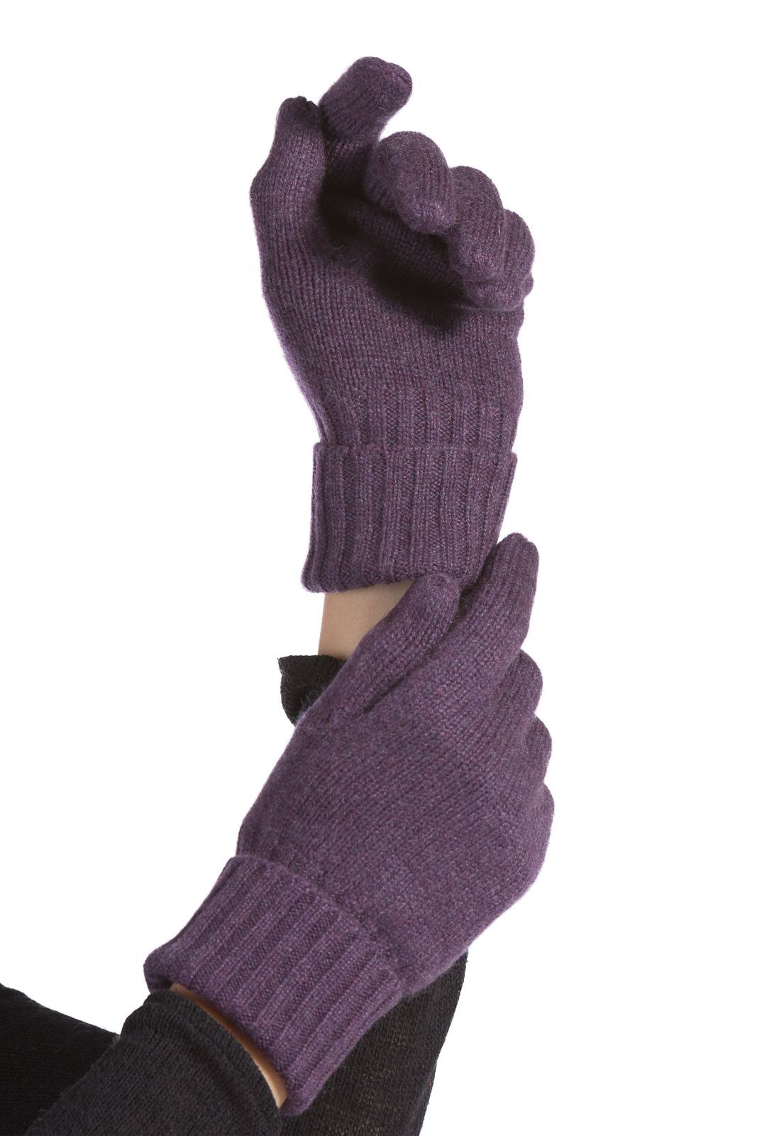 Women's 100% Pure Cashmere Gloves with Ribbed Cuff Womens>Accessories>Gloves Fishers Finery Eggplant 