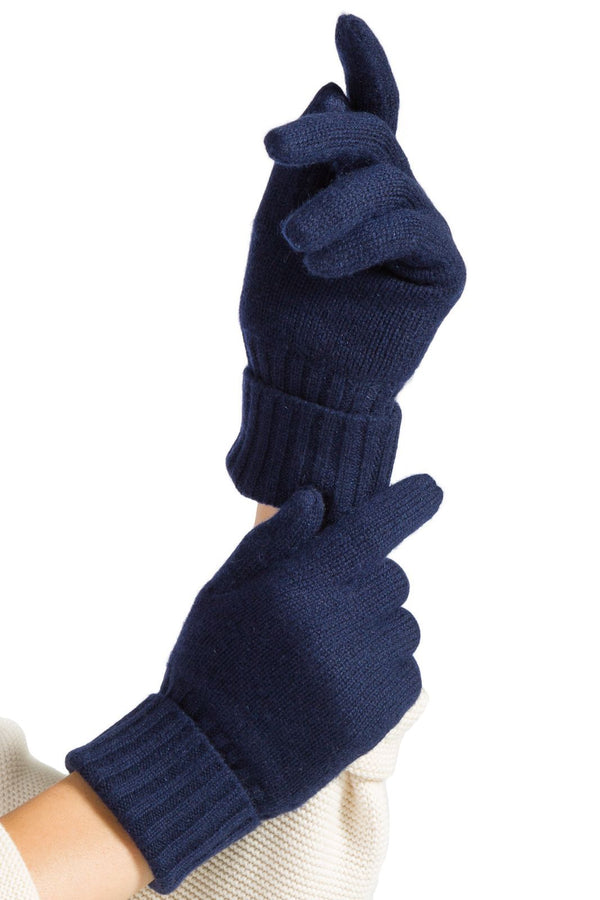 Women's 100% Pure Cashmere Gloves with Ribbed Cuff Womens>Accessories>Gloves Fishers Finery Navy 