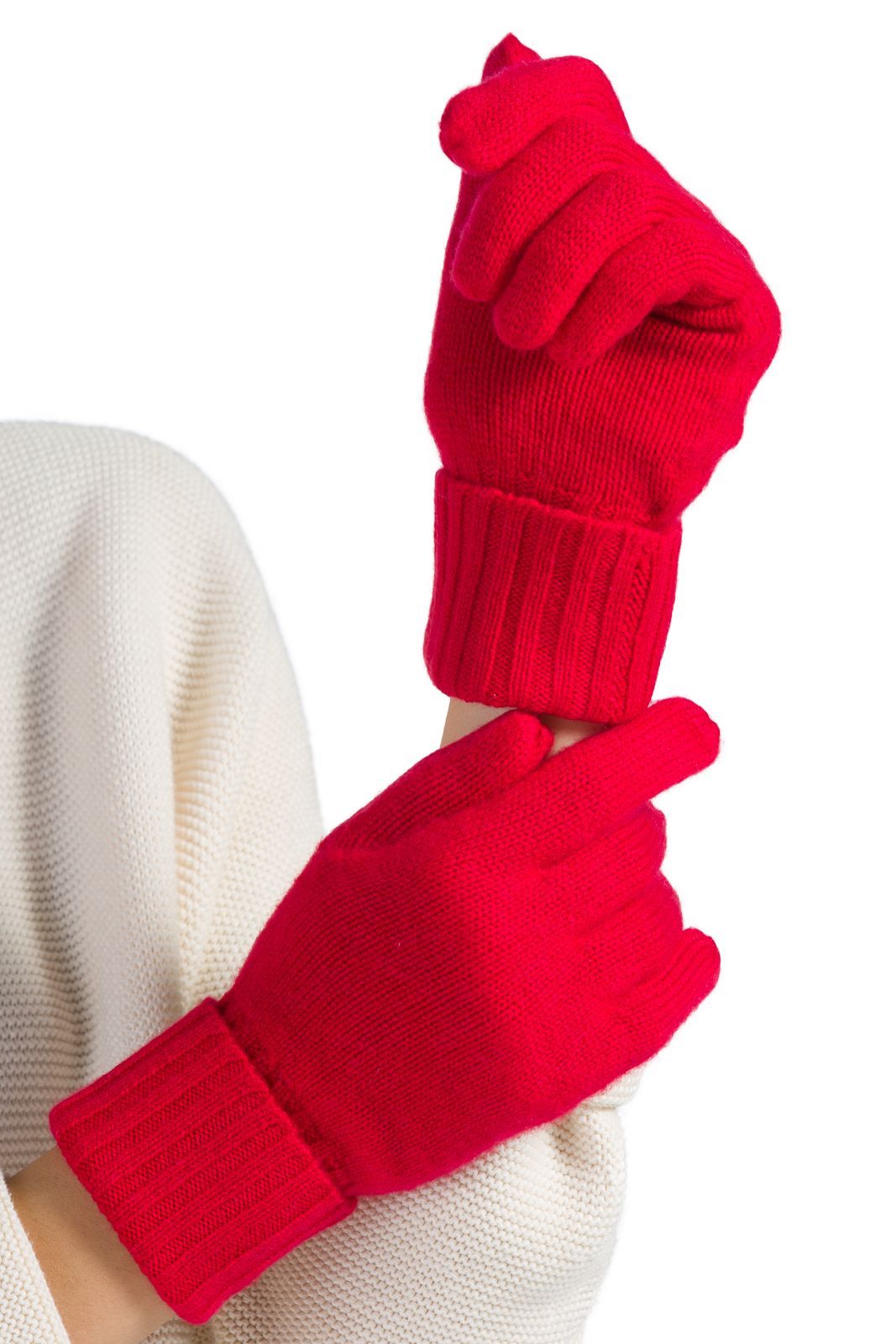 Women's 100% Pure Cashmere Gloves with Ribbed Cuff Womens>Accessories>Gloves Fishers Finery Cardinal Red 