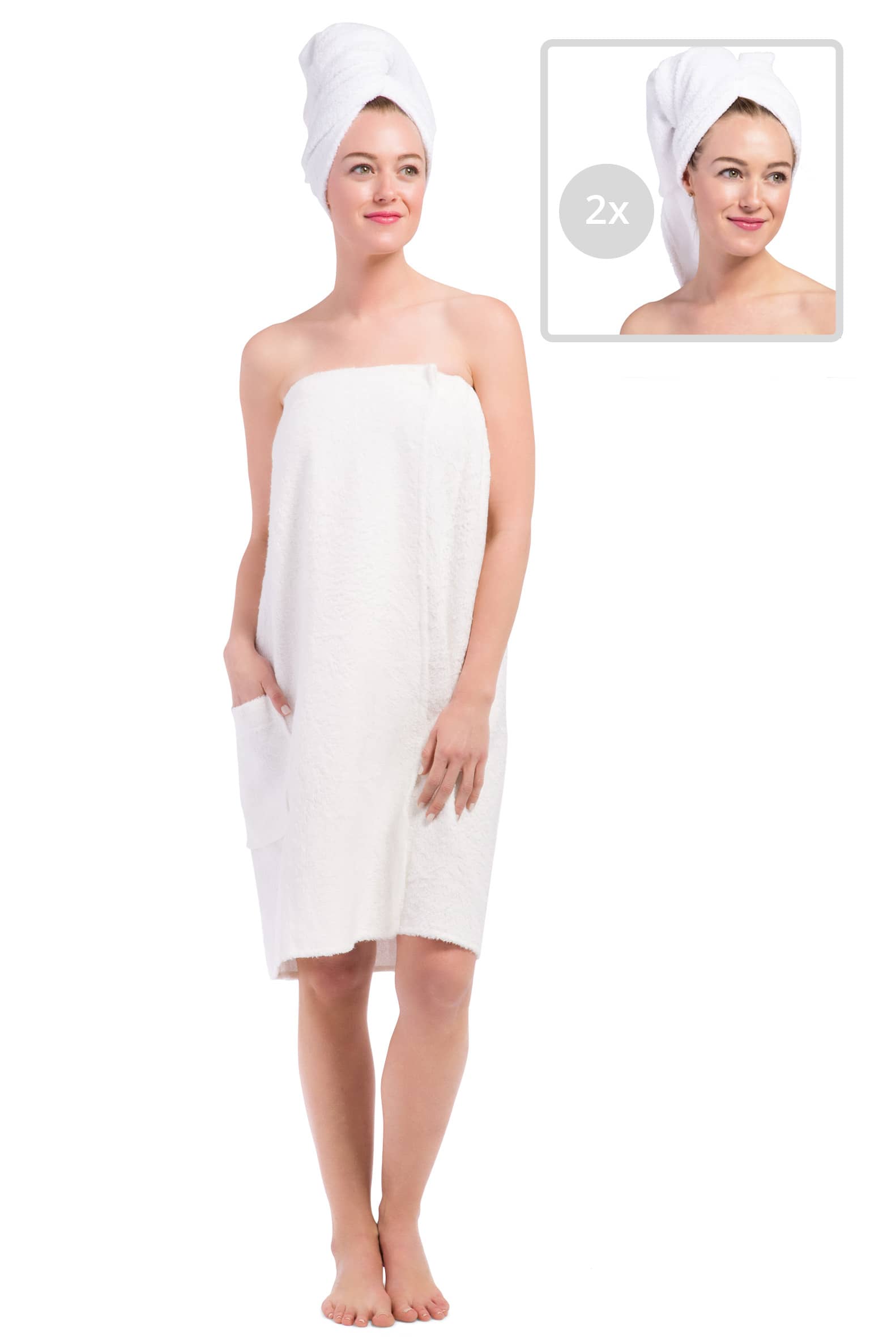 Women's Terry Cloth Spa Package - Body Wrap and Hair Towel Womens>Spa>Set Fishers Finery One-Size White 2