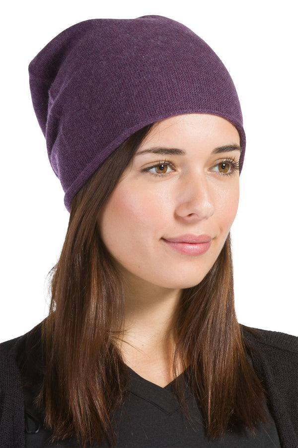 Women's 100% Cashmere Slouchy Beanie Hat Womens>Accessories>Hat Fishers Finery Eggplant One Size Fits Most 