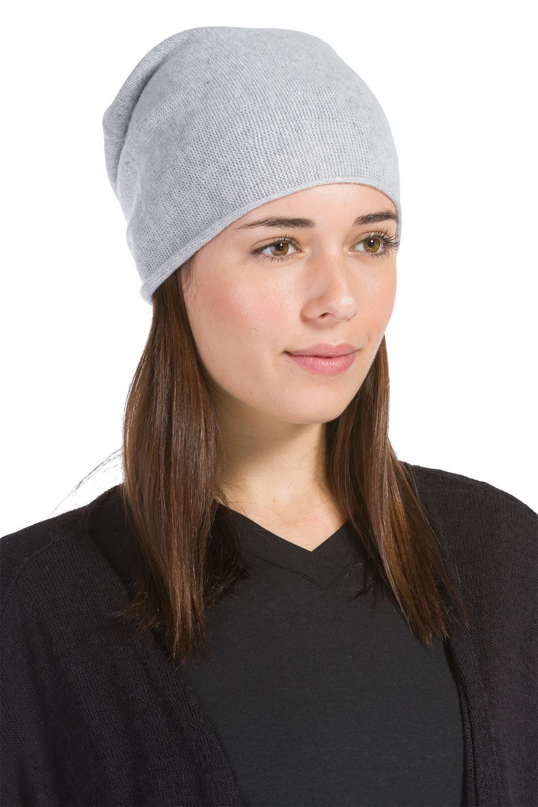 Women's 100% Cashmere Slouchy Beanie Hat Womens>Accessories>Hat Fishers Finery Light Gray One Size Fits Most 