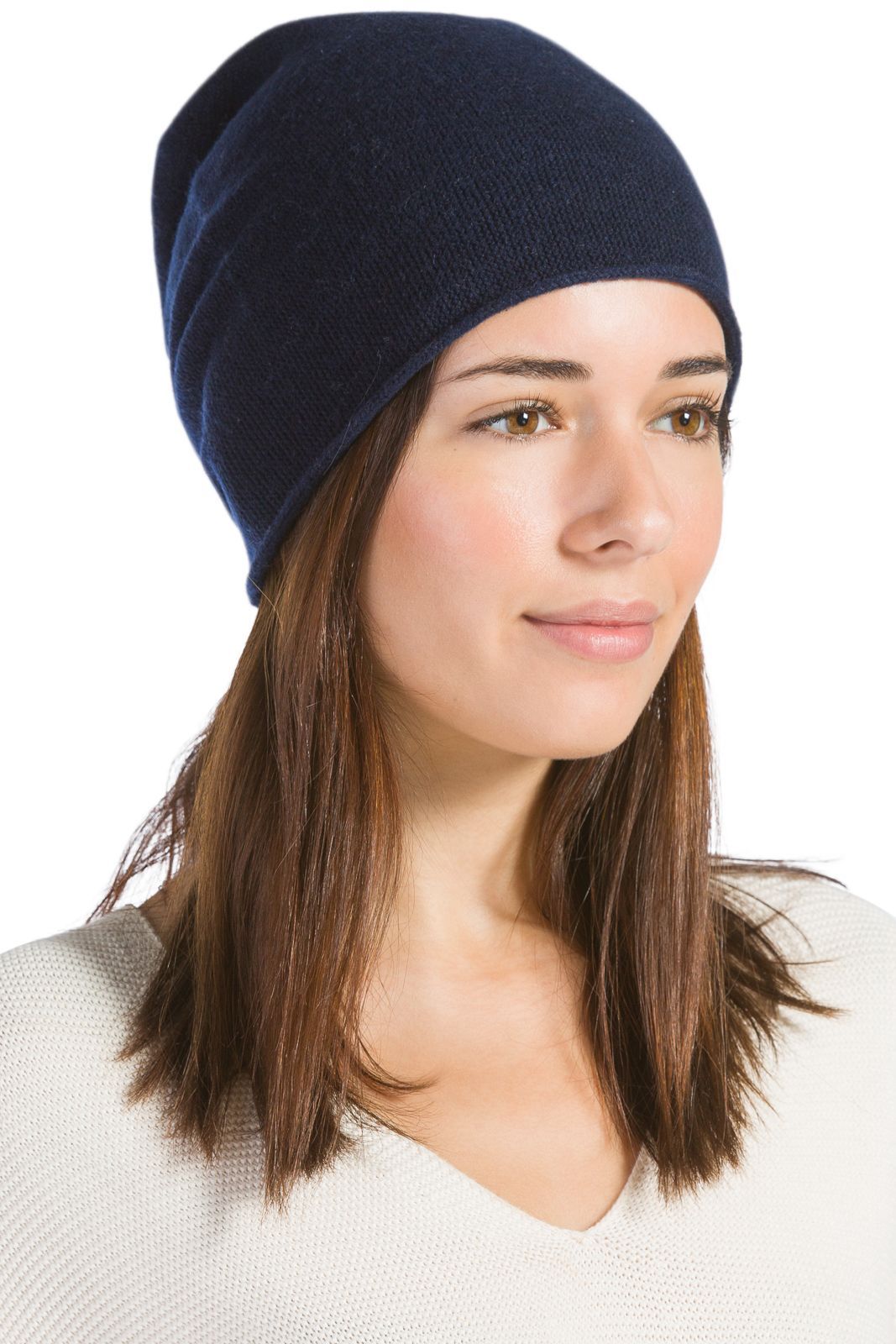 Women's 100% Cashmere Slouchy Beanie Hat Womens>Accessories>Hat Fishers Finery Navy One Size Fits Most 