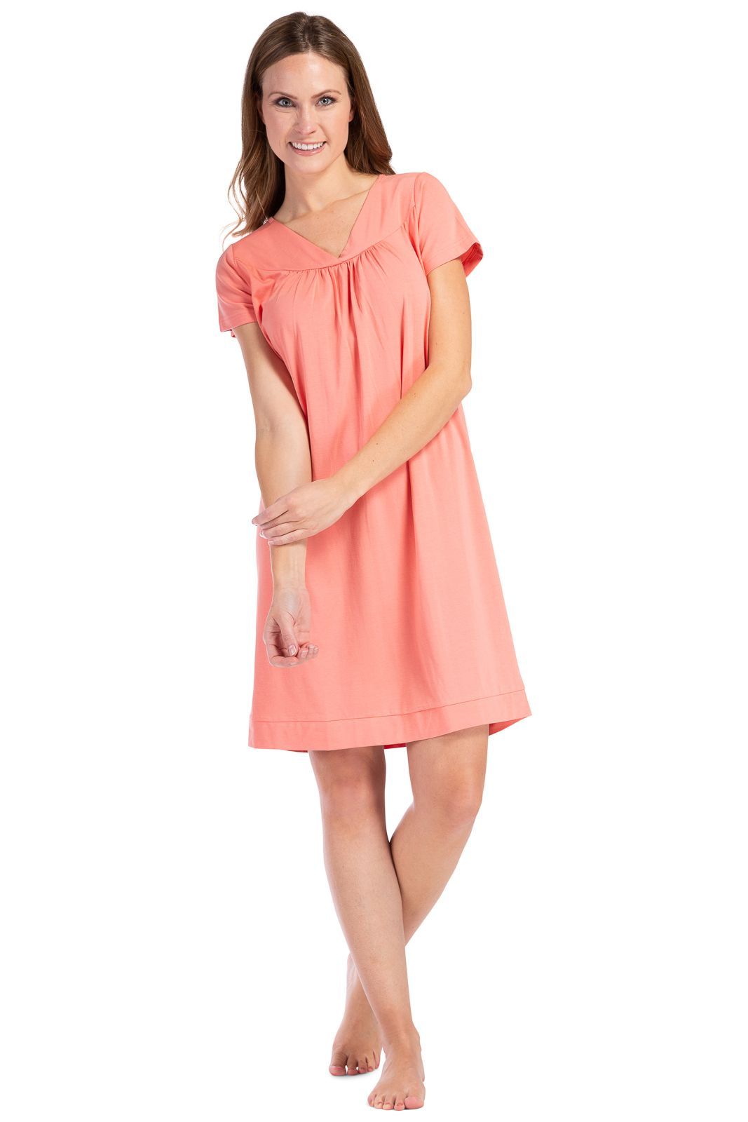 Women&#39;s Short Sleeve EcoFabric™ Nightgown - Relaxed Fit Womens&gt;Sleepwear&gt;Nightgown Fishers Finery Coral X-Small 