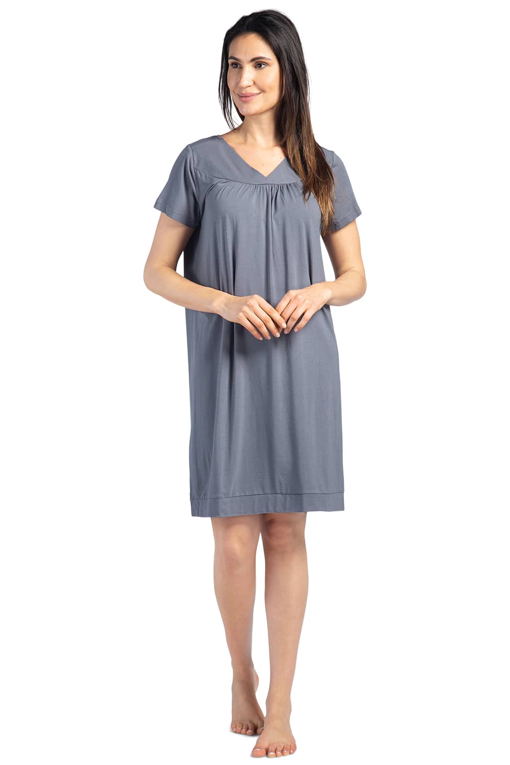 Women's Short Sleeve EcoFabric™ Nightgown - Relaxed Fit Womens>Sleepwear>Nightgown Fishers Finery Gray X-Small 