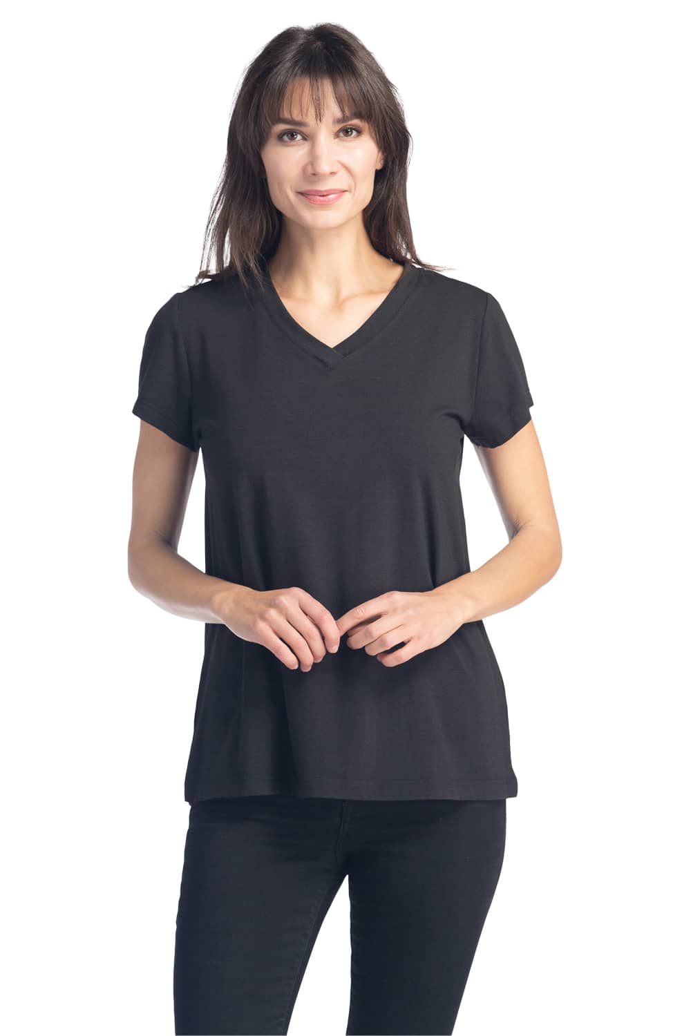 Women's Relaxed EcoFabric™ V-Neck Tee Womens>Casual>Top Fishers Finery Black Large 