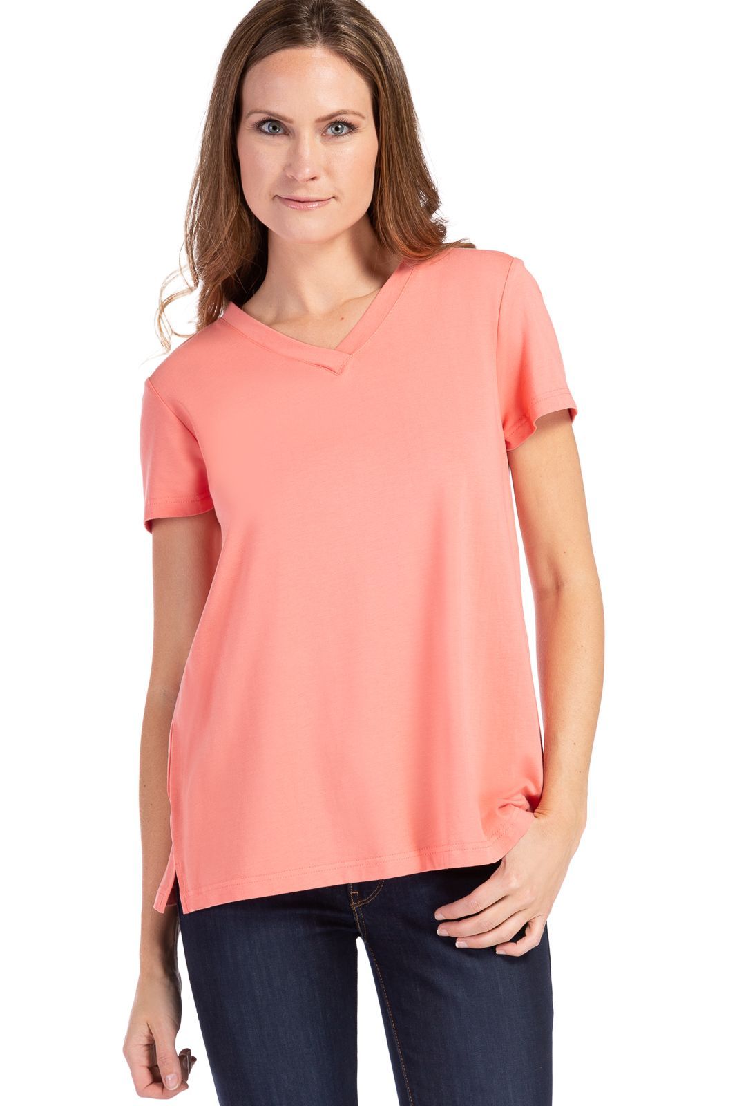 Women's Relaxed EcoFabric™ V-Neck Tee Womens>Casual>Top Fishers Finery Coral X-Small 