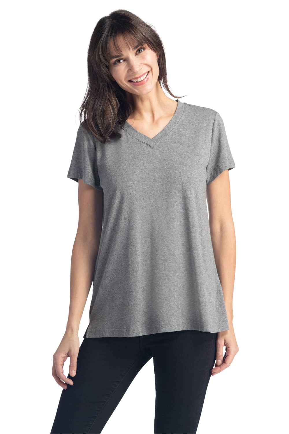 Women's Relaxed EcoFabric™ V-Neck Tee Womens>Casual>Top Fishers Finery Light Heather Gray Large 
