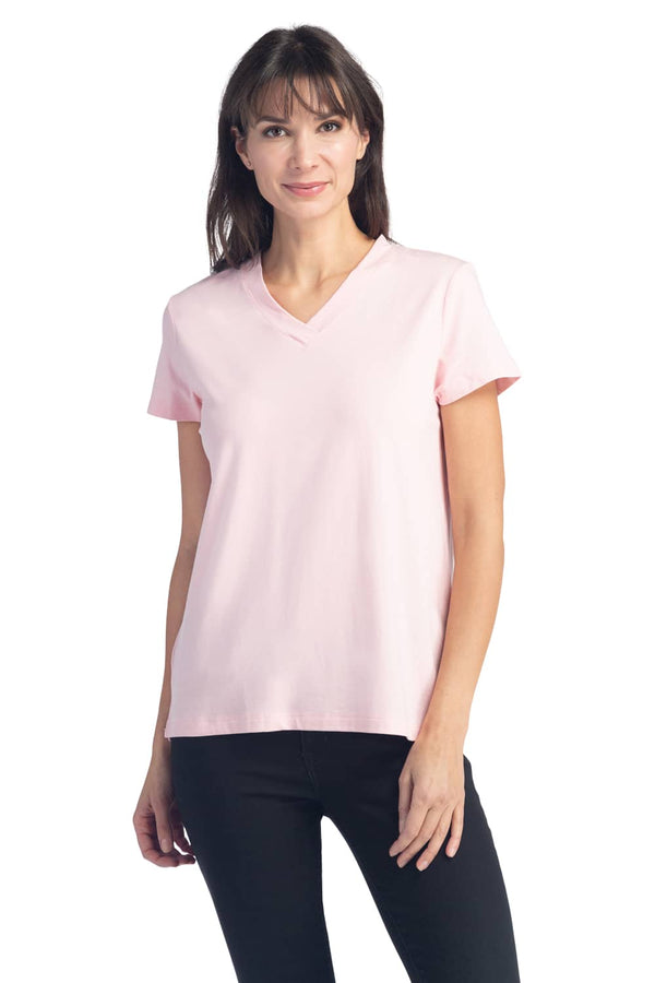Women's Relaxed EcoFabric™ V-Neck Tee Womens>Casual>Top Fishers Finery Heavenly Pink Large 