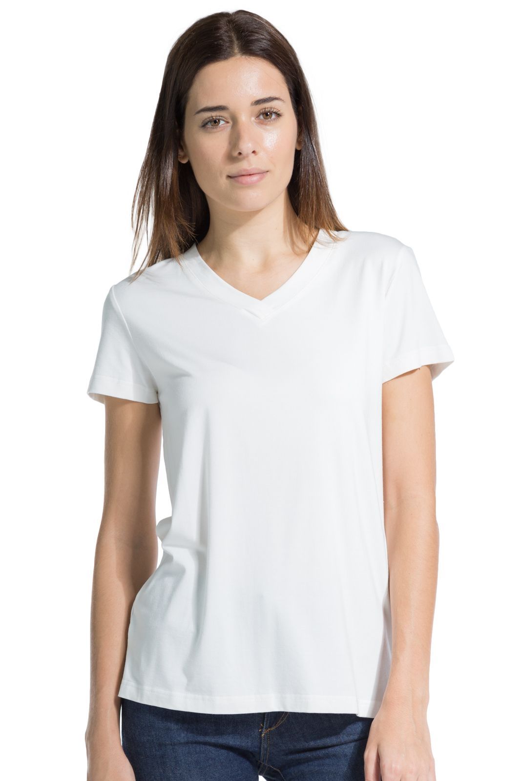 Women's Relaxed EcoFabric™ V-Neck Tee Womens>Casual>Top Fishers Finery Bright White X-Small 