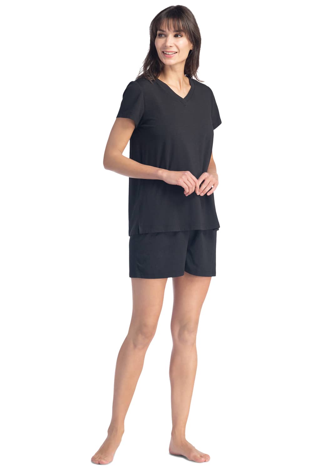 Women's EcoFabric™ Pajama Set with Gift Box- Relaxed Tee and Boxer Short Womens>Sleep and Lounge>Pajamas Fishers Finery Black Large 