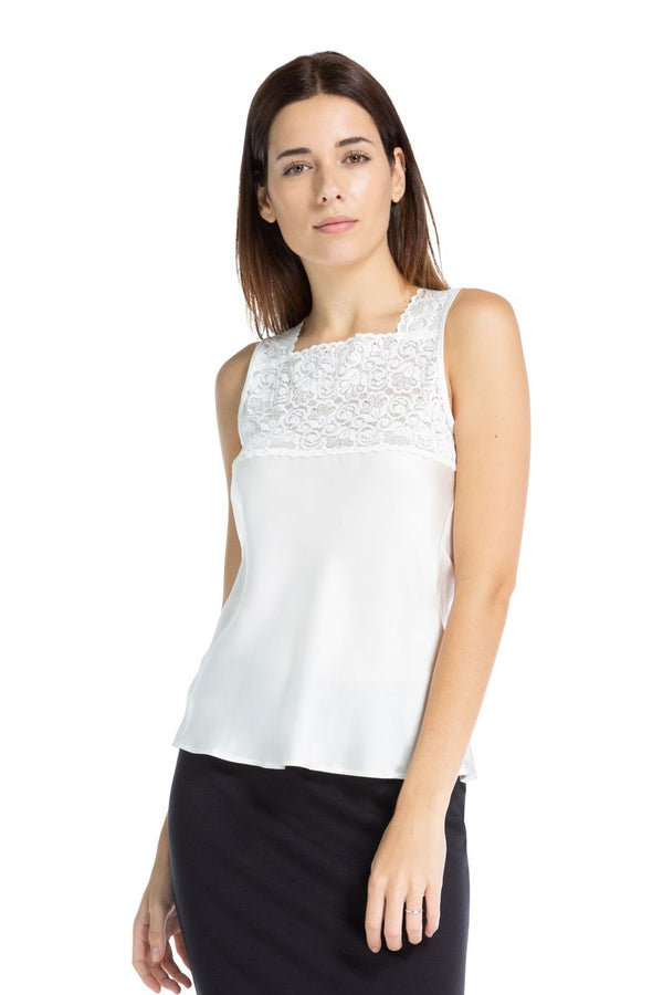 Women's 100% Pure Mulberry Silk Camisole with Lace Detail Womens>Casual>Top Fishers Finery Ivory Large 