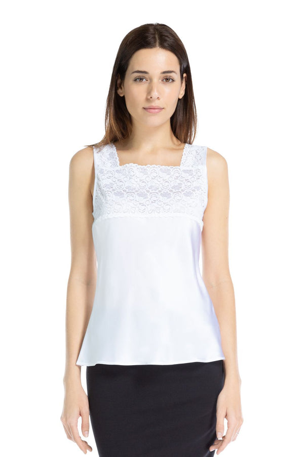 Women's 100% Pure Mulberry Silk Camisole with Lace Detail Womens>Casual>Top Fishers Finery Pure White Large 