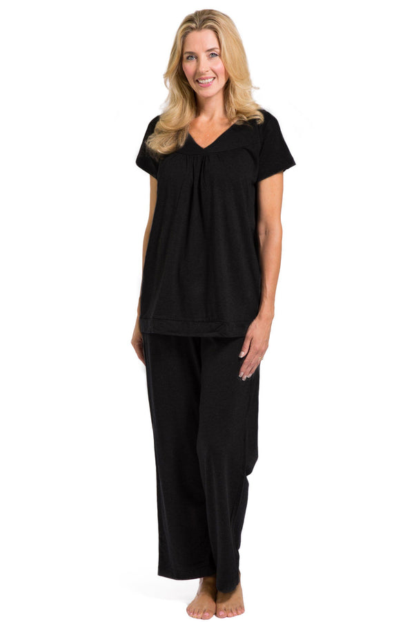 Women's EcoFabric™ Pajama Set with Gift Box- Short Sleeve Top and Full Length Pant Womens>Sleep and Lounge>Pajamas Fishers Finery Black X-Large 