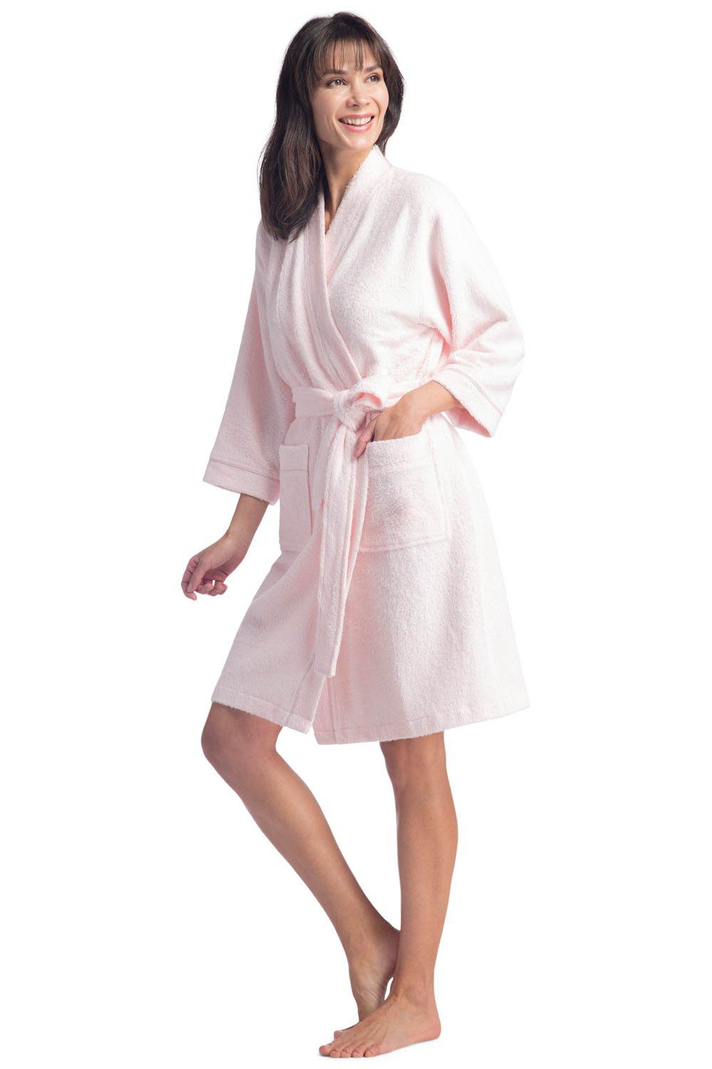 Women's Kimono Style Terry Cloth Bathrobe Womens>Spa>Robe Fishers Finery Heavenly Pink Small 