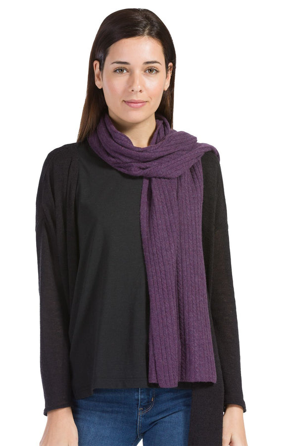 Women's 100% Cashmere Cable Knit Scarf with Gift Box Womens>Accessories>Scarf Fishers Finery Eggplant 