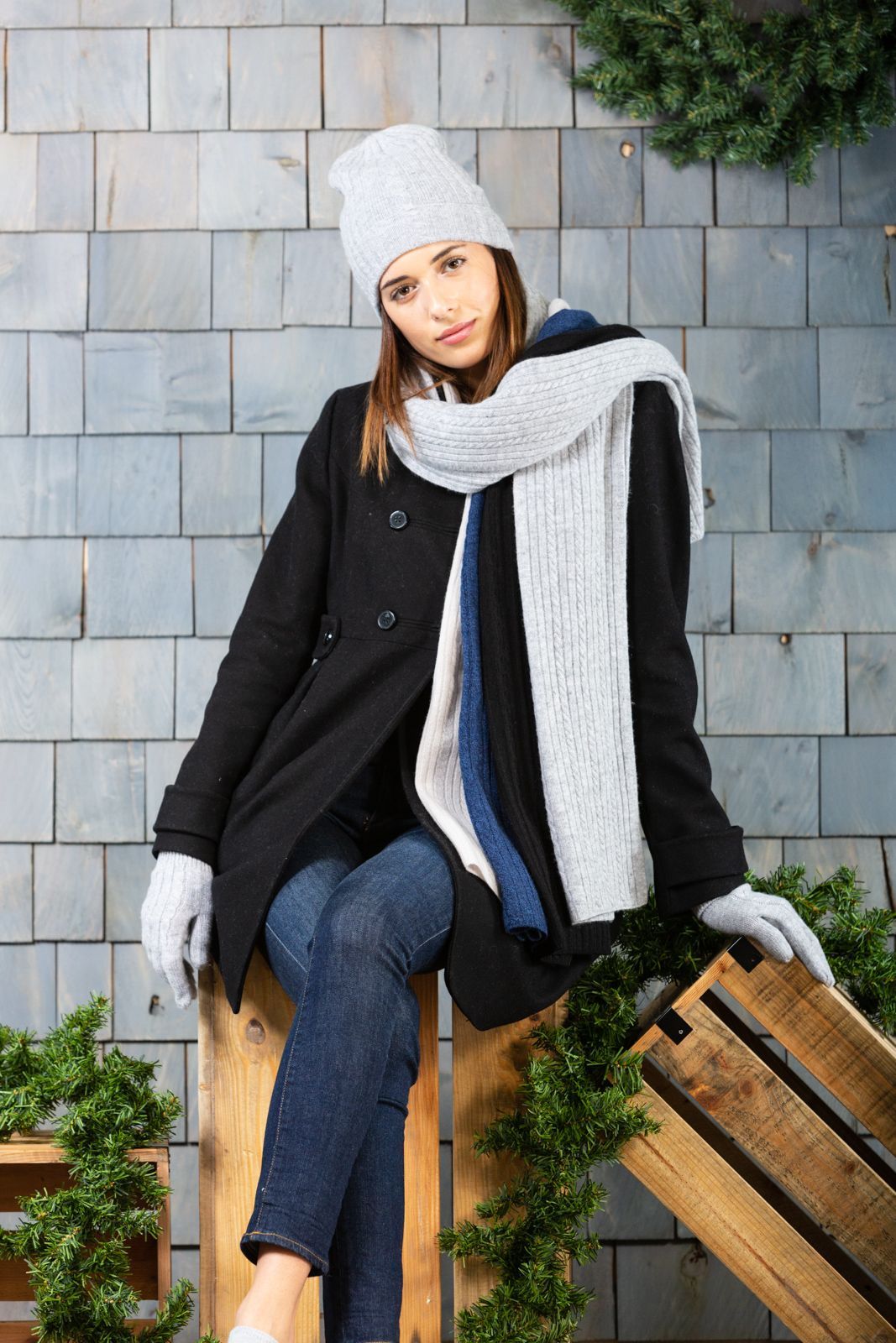 Women's 100% Cashmere Cable Knit Scarf with Gift Box Womens>Accessories>Scarf Fishers Finery 