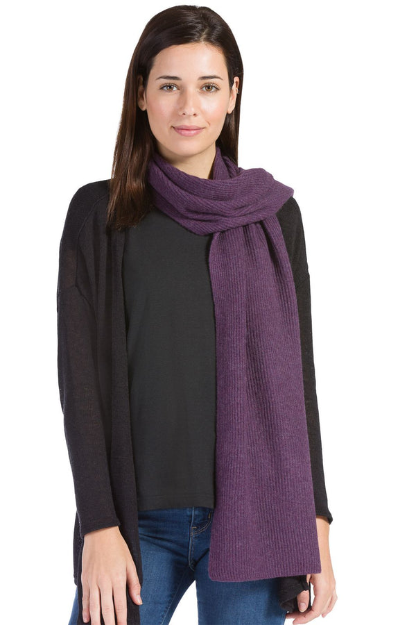 Women's 100% Pure Cashmere Ribbed Knit Scarf with Gift Box Womens>Accessories>Scarf Fishers Finery Eggplant 