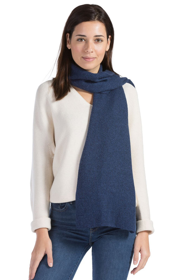 Women's 100% Pure Cashmere Ribbed Knit Scarf with Gift Box Womens>Accessories>Scarf Fishers Finery Heather Navy 